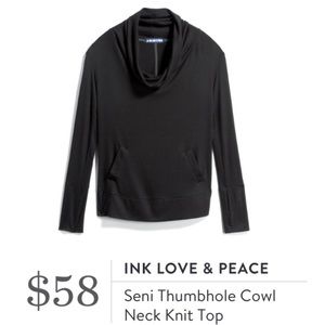 XL Ink Love & Peace Stitch Fix Black Cowl Neck Top